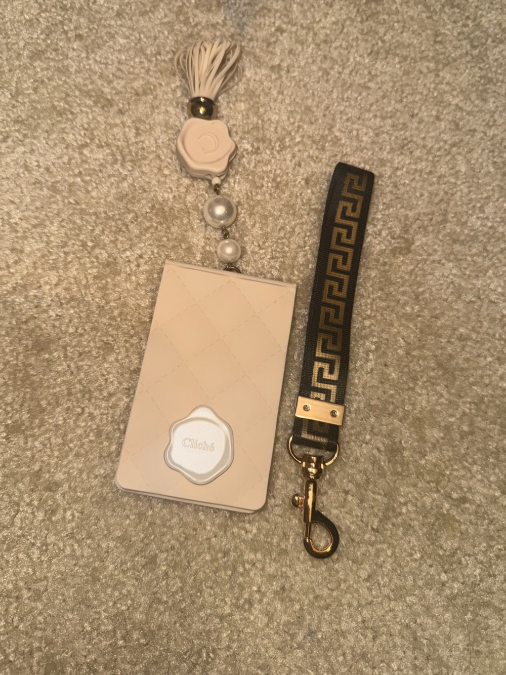 Cream Leather Card Holder with Tassel and Similar to Fendi Strap